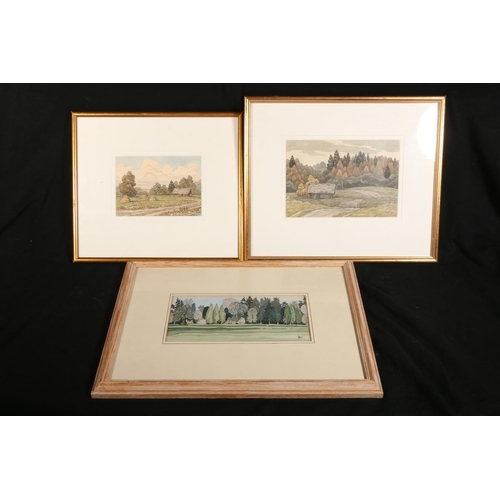 424 - PAUL LYNN, Arboretum, watercolour on Wookey Hole Paper, 11cm x 24cm, frame 32cm x 44cm, and two othe... 