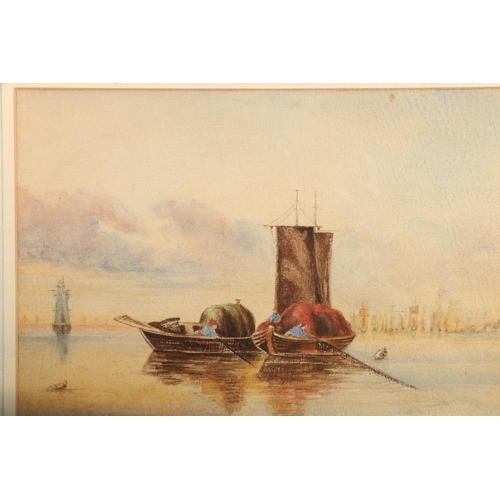 429 - 19TH CENTURY SCHOOL, barges trawling nets, watercolour, unsigned, 16cm x 24cm, frame 32cm x 40cm.