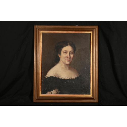 453 - 19TH CENTURY SCHOOL, bust length portrait of a lady in black dress, oil painting on canvas, 50cm x 4... 