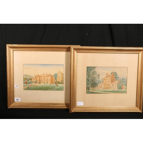 458 - 19TH CENTURY SCHOOL, pair of watercolours of Cowden Knowes and another tower, 17cm x 25cm, frames 40... 