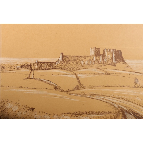 459 - EDNA WILSON (of Bamburgh), Bamburgh Castle?, print with highlights, 30cm x 43cm and an oil painting.... 