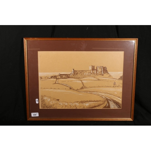 459 - EDNA WILSON (of Bamburgh), Bamburgh Castle?, print with highlights, 30cm x 43cm and an oil painting.... 