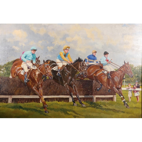 460 - REGINALD LLEWELLYN HARVEY (1888-1973), Over The Last at Fontwell Park, oil painting on canvas, signe... 