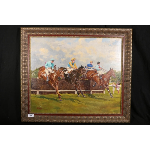 460 - REGINALD LLEWELLYN HARVEY (1888-1973), Over The Last at Fontwell Park, oil painting on canvas, signe... 