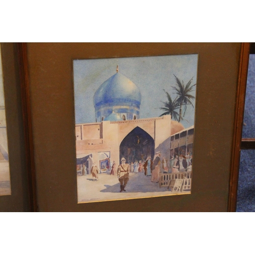 393 - HENRY SIMPSON, three watercolours of Arab scenes, the largest 48cm x 38cm, frame 74cm x 58cm.