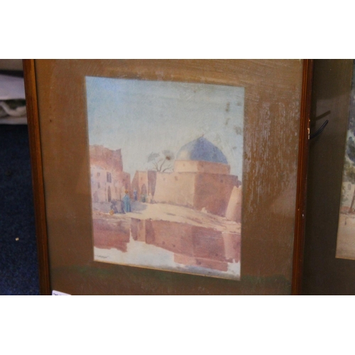 393 - HENRY SIMPSON, three watercolours of Arab scenes, the largest 48cm x 38cm, frame 74cm x 58cm.