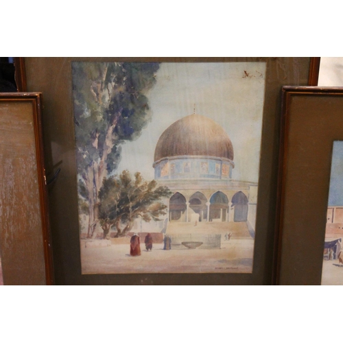 393 - HENRY SIMPSON, three watercolours of Arab scenes, the largest 48cm x 38cm, frame 74cm x 58cm.