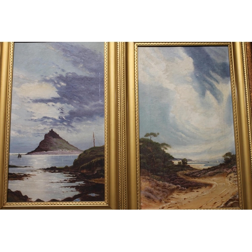 392 - 19TH CENTURY SCHOOL, Saint Michael's Mount and a view to a beach, pair of oil paintings on canvas, u... 