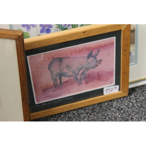 397 - MERIEL TILLING, three works to include a study of a pig and two still lifes, the largest frame 34cm ... 