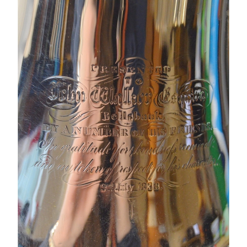 10 - Silver flagon of baluster shape, gilt interior, inscribed 'John Walker Esquire, Bellsbank....1838', ... 