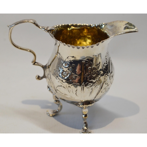 11 - Silver engraved mug, 1873, a silver cream jug and a silver porringer, 280g gross.  (3)