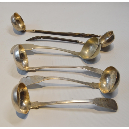 22 - Three Georgian silver toddy ladles, 56g gross, another, EP, and two silver ladles with baleen handle... 