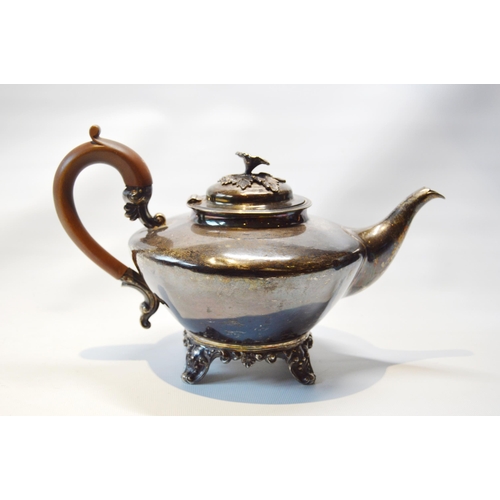 27 - Silver teapot of plain hemispherical shape, London 1840, 642g.