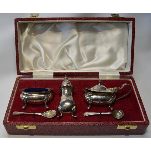 33 - Silver goblet, Prince of Wales Investiture 1969, and two silver three-piece condiment sets with spoo... 