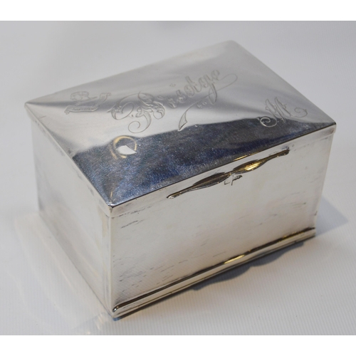 34 - Silver bridge cards box with fall front and morocco interior, by Walker & Hall, Sheffield c. 190... 