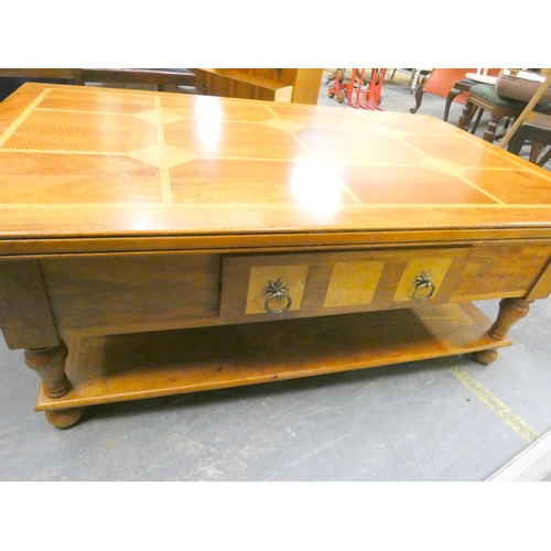 587 - Large modern oak two tier and two drawer coffee table.