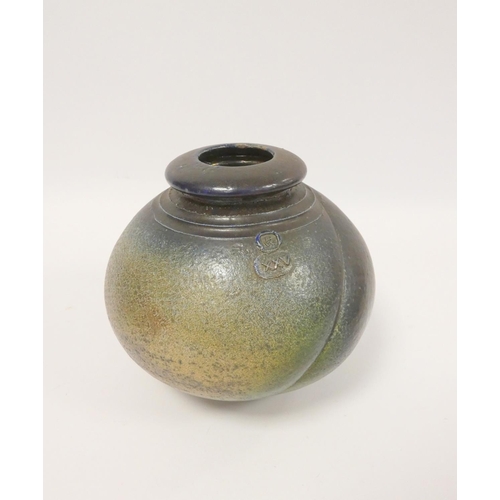 182 - Hugh West, Truro - Cornwall, three pieces of Raku fired studio pottery, to include an oviform vase, ... 