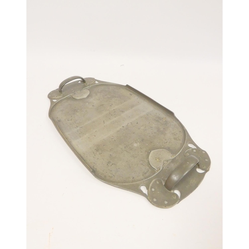 235 - Archibald Knox for Tudric. Arts & Crafts pewter tray with shaped handles on heart shaped stylise... 