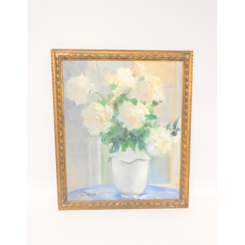 256 - Continental School in the Manner of Marcel DyfStill Life of vintage roses in a vase.Unsigned Oil on ... 