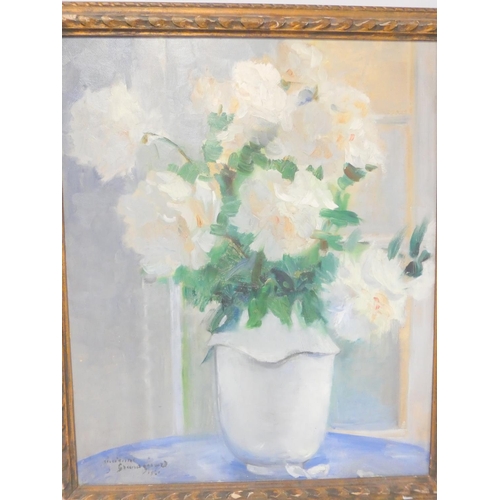 256 - Continental School in the Manner of Marcel DyfStill Life of vintage roses in a vase.Unsigned Oil on ... 