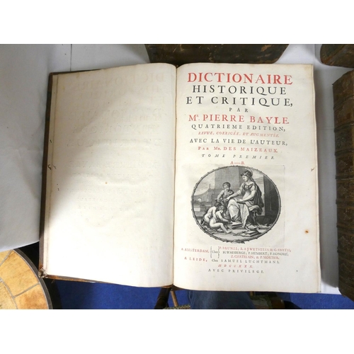 1 - BAYLE PIERRE.  Dictionaire Historique et Critique. 4 vols. Rubricated titles with eng. title vignett... 