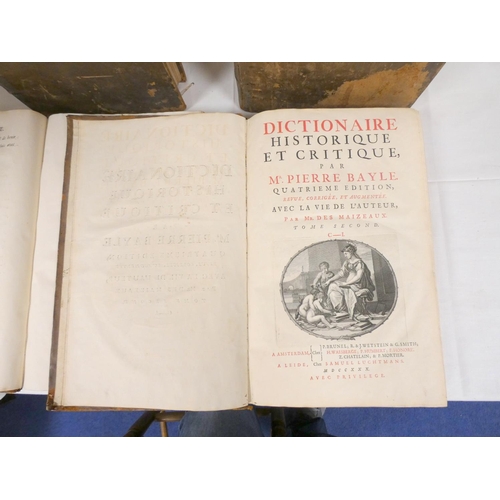 1 - BAYLE PIERRE.  Dictionaire Historique et Critique. 4 vols. Rubricated titles with eng. title vignett... 