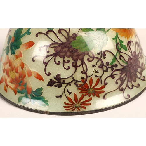 199 - Japanese Plique-a-jour bowl, with translucent cloisonne enamels 14 cm diameter.