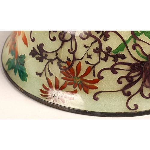 199 - Japanese Plique-a-jour bowl, with translucent cloisonne enamels 14 cm diameter.