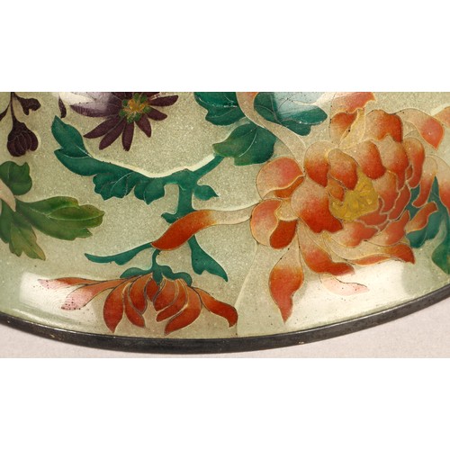 199 - Japanese Plique-a-jour bowl, with translucent cloisonne enamels 14 cm diameter.