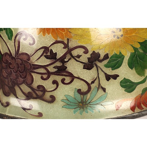 199 - Japanese Plique-a-jour bowl, with translucent cloisonne enamels 14 cm diameter.