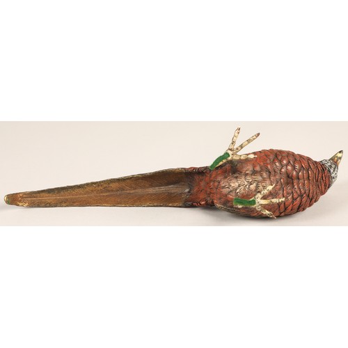 248 - Two cold painted bronze pheasants, Lady Amherst pheasant and a Golden pheasant, 37cm long, 33 cm lon... 