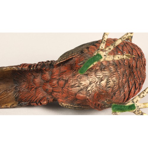 248 - Two cold painted bronze pheasants, Lady Amherst pheasant and a Golden pheasant, 37cm long, 33 cm lon... 