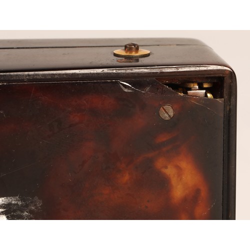 276 - A 19th century two air tortoise-shell musical box, the lid inset with a mountain landscape made from... 