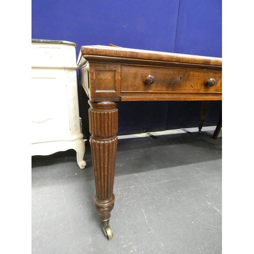 588 - Antique Regency period leather topped mahogany partner's desk with three small drawers either side a... 