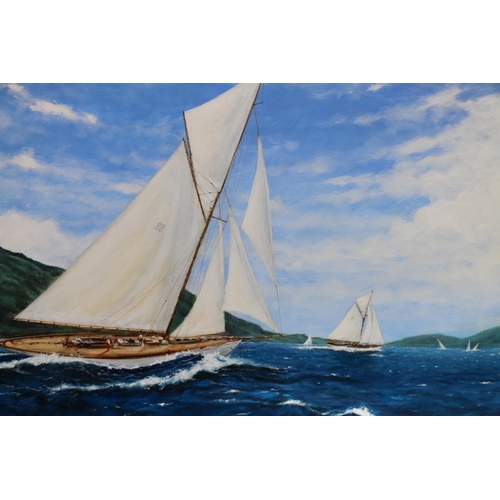 456 - FREDERICK LAWRENCE (British b1957), Fife Built Yachts,  oil painting on canvas, signed lower ri... 