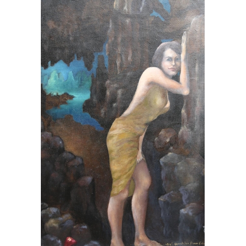 477 - NATASHA KIMSTATSCH, Eve's Expulsion from Eden, oil painting on canvas, signed lower right, 90cm x 60... 