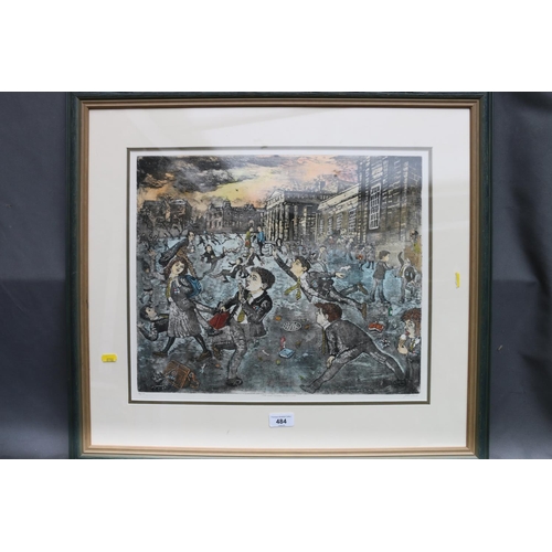 484 - JOHN JOHNSTONE, The High School Playground, coloured etching, limited edition 14/70, pencil signed l... 