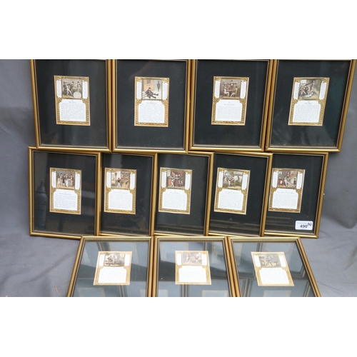 490 - The Way of Evil Men, a set of twelve framed miniature imbibing themed prints, frame size 20cm x 16cm... 