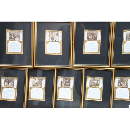 490 - The Way of Evil Men, a set of twelve framed miniature imbibing themed prints, frame size 20cm x 16cm... 