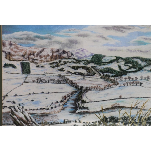 492 - LUCILLE, winter landscape, oil painting, signed lower right, 33cm x 45cm, a rosewood framed engravin... 