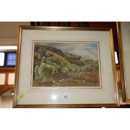 412 - GERTRUDE MARTINEAU, Sheep Grazing, watercolour, unsigned, 20cm x 28cm, frame 36cm x 44cm. Malcolm In... 