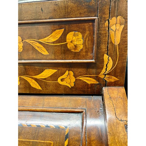 509 - Dutch 19th century marquetry roll top chest, with three drawers, 124 x 123.5 x 57 cm