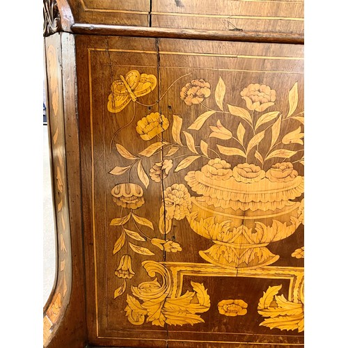 509 - Dutch 19th century marquetry roll top chest, with three drawers, 124 x 123.5 x 57 cm