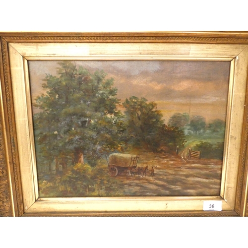 36 - 19th century farming scene, oil on canvas.