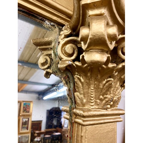 537 - 19th century gilt framed overmantel mirror, 213cm high x 180cm wide