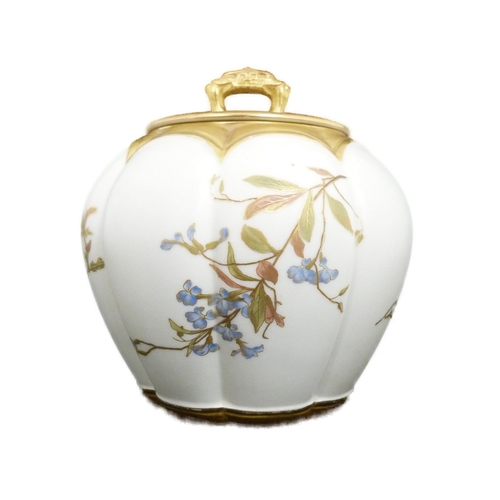 238 - Royal Worcester blush ivory globular jar and cover, c. early 20th century, with gilded loop handle a... 