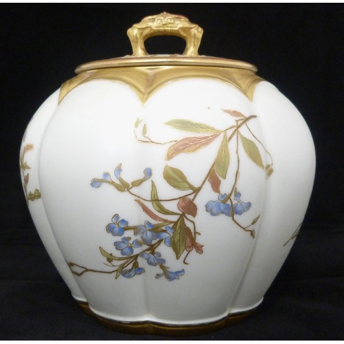 238 - Royal Worcester blush ivory globular jar and cover, c. early 20th century, with gilded loop handle a... 