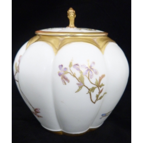 238 - Royal Worcester blush ivory globular jar and cover, c. early 20th century, with gilded loop handle a... 