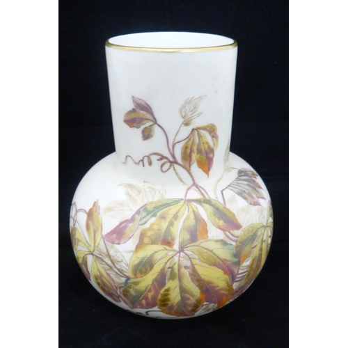 239 - Pair of Royal Worcester porcelain vases, c. early 20th century, painted with foliage to the neck and... 