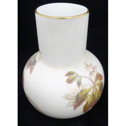 239 - Pair of Royal Worcester porcelain vases, c. early 20th century, painted with foliage to the neck and... 